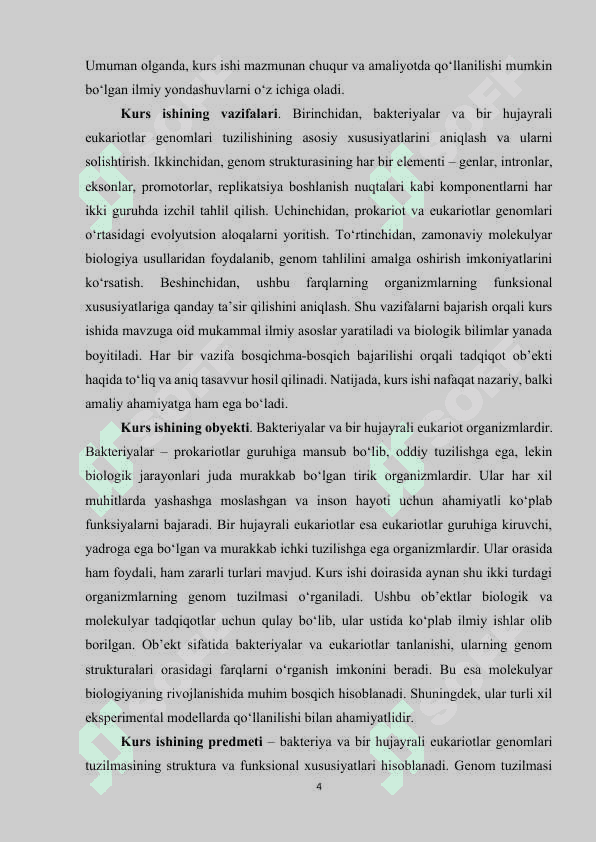 BAKTERIYA VA BIR HUJAYRALI EUKARIOTLAR GENOMLARI TUZILISHINING BIR-BIRIDAN FARQ QILUVCHI ASOSIY XUSUSIYATLARI 4