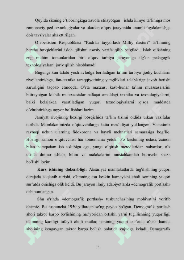Demografik o’tish bosqichlari 5