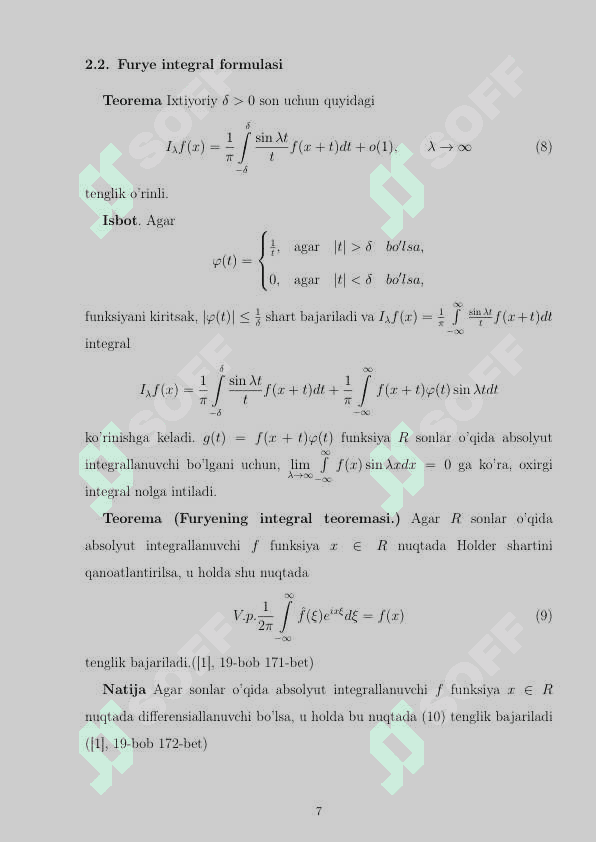 FURYE INTEGRALLARI kurs ishi 8