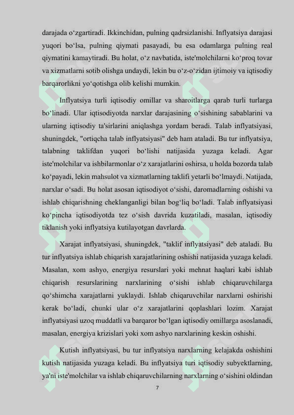 Inflyatsiyani mohiyati kelib chiqish sabablari. 7