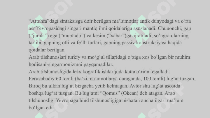 O‘rta asrlarda arab va O‘rta Osiyo tilshunosligi  Reja: 8