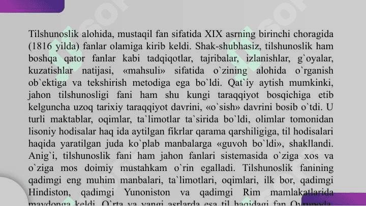 Tilshunoslik fani tarixi. Qadimgi hind, xitoy, grek, rim tilshunosligi. 2