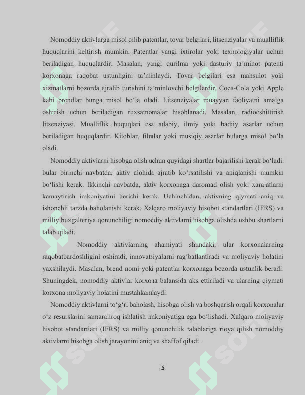 Nomoddiy aktivlarning harakati hisobi kurs ishi 6