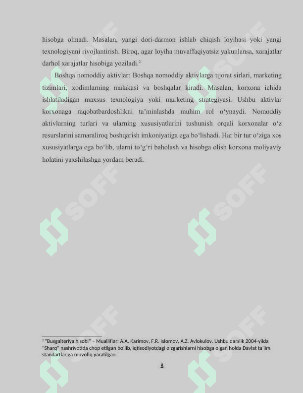 Nomoddiy aktivlarning harakati hisobi kurs ishi 8