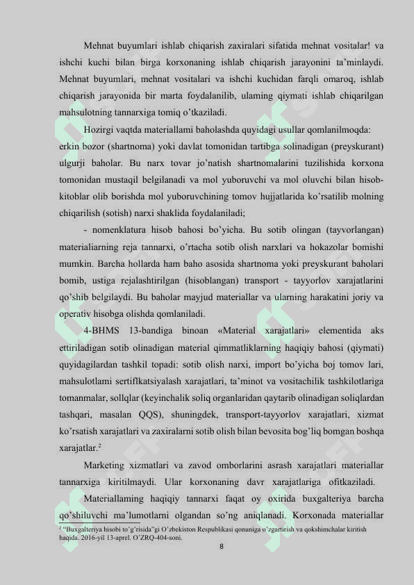 MATERIALLAR SARFLANISHINI BUXGALTERIYA XISOBGA OLISH 7