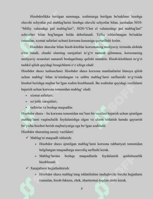 Korxonada hisobdor shaxslar bilan hisob-kitoblar hisobi 6