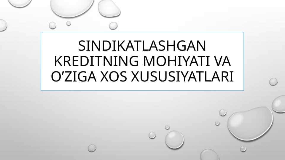 Sindikatlashgan kreditning mohiyati va o’ziga xos xususiyatlari