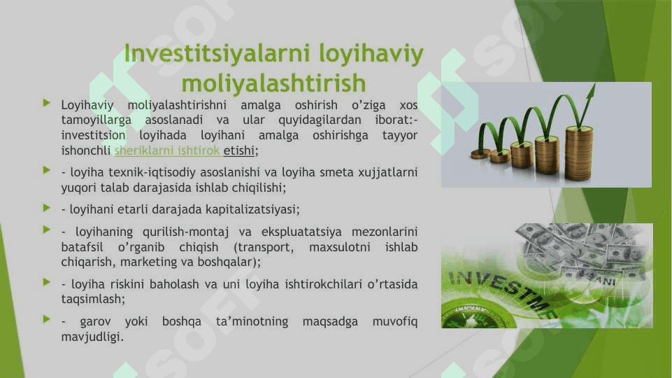 Investitsiyalarni loyihaviy moliyalashtirish 2