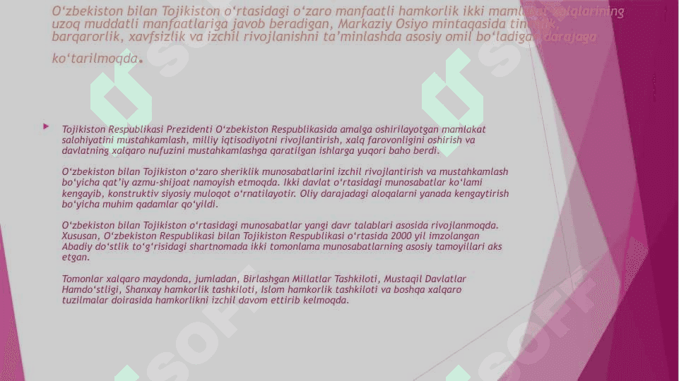 O’Zbekiston respublikasi prezidenti shavkat mirziyoyevning 2018 yildagi ichki va tashqi tashriflari 8