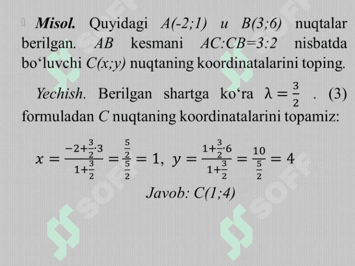 Tekislikda koordinatalar sistemasi. Ikki toʻgʻri chiziq orasidagi burchak. Toʻgʻri  chiziqning parallellik va perpendikulyarlik alomatlari. Nuqtadan toʻgʻri chiziqgacha masofa. 6