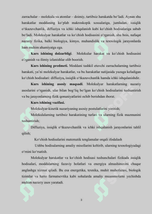 Molekular harakatlar va ko’chish hodisasi. 3