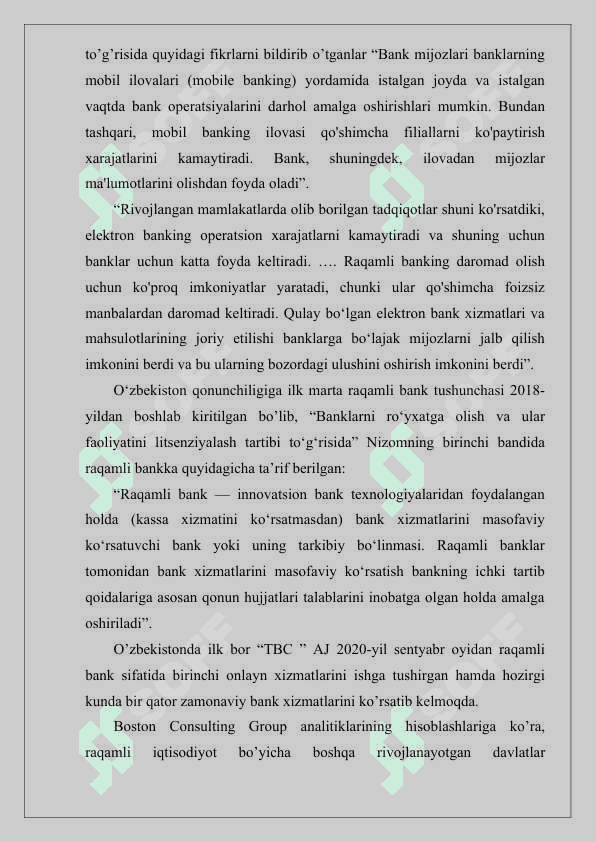 BANK XIZMATLARI SOHASIDA RAQAMLI TEXNOLOGIYALAR O'RNI VA RIVOJLANISH YO'NALISHLARI TBC VA MILLIY BANK MISOLIDA 4