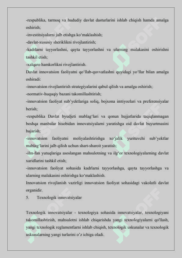 INNOVATSIYALARNING SOHALAR BO`YICHA TURLARI 8
