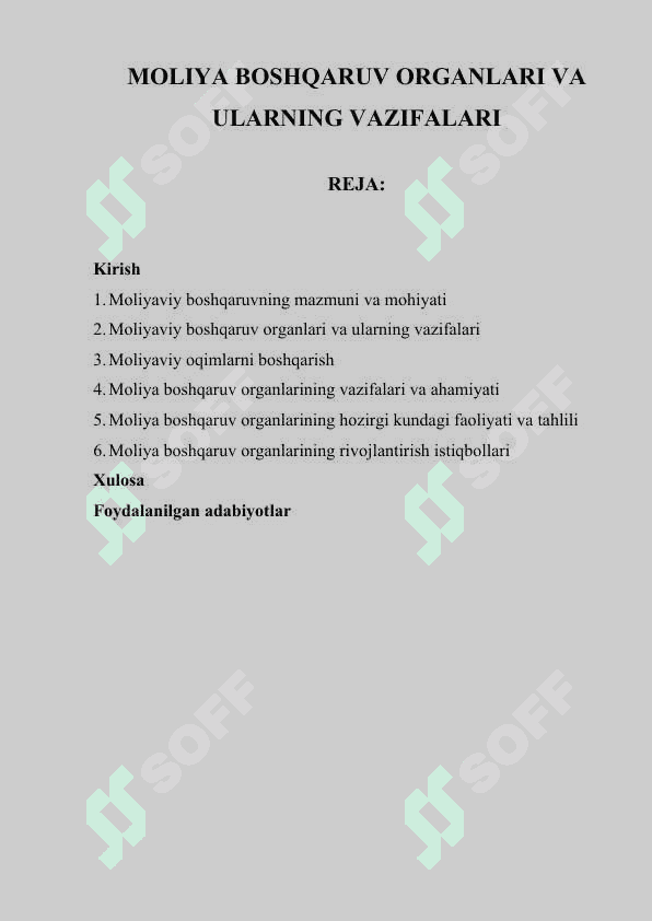 MOLIYA BOSHQARUV ORGANLARI VA ULARNING VAZIFALARI 2