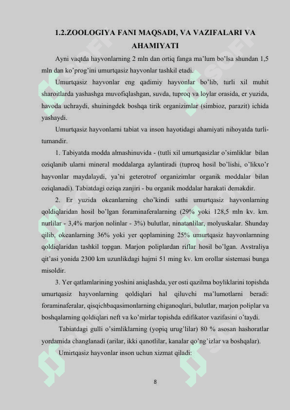 Zoologiyaning rivojlanish tarixi va zamonaviy muammolari. 8