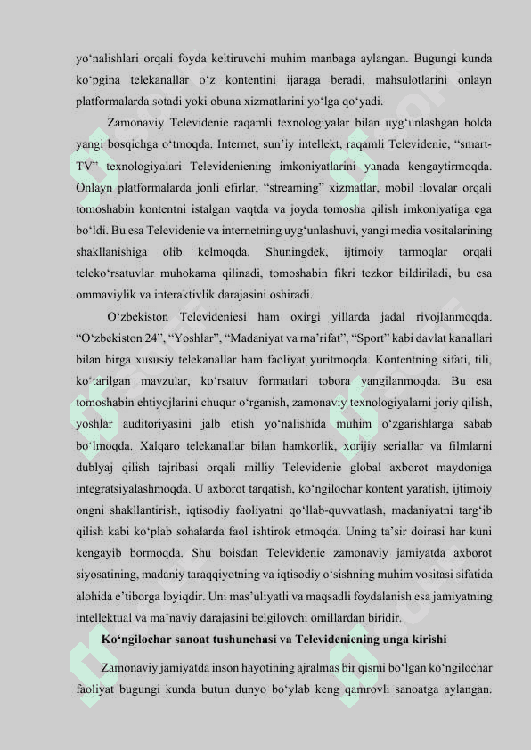 Televidenie ko'ngilochar sanoat sifatida 3