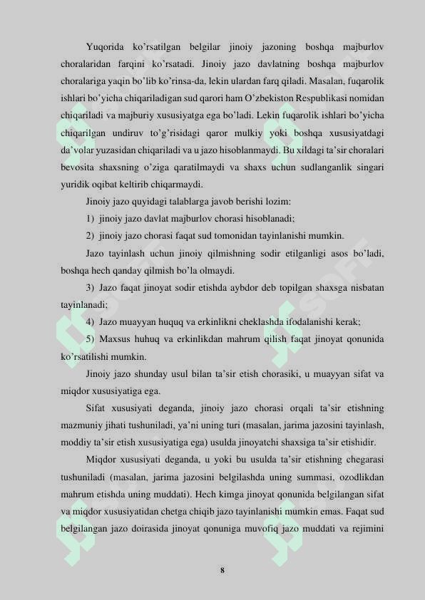 Jazo tayinlashning umumiy asoslari (Kurs ishi) 8
