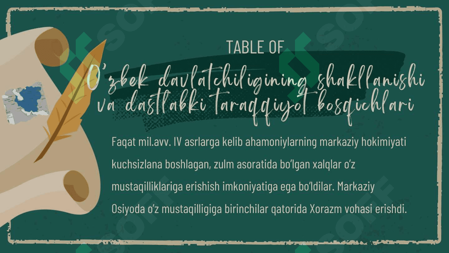 O'ZBEK DAVLATCHILIGINING tarixiy bosqichlari 2