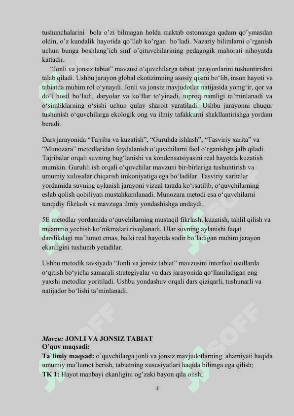 "Jonli va jonsiz tabiat" mavzusida dars ishlanmasi (MIkrodars) 4