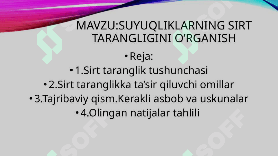 Suyuqliklarning sirt tarangligini o’rganish 2