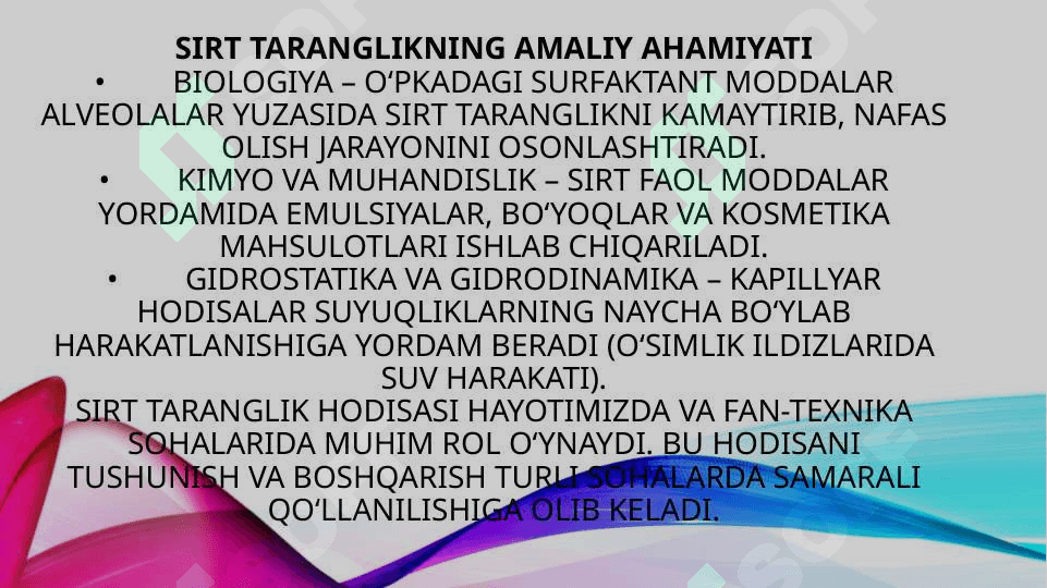 Suyuqliklarning sirt tarangligini o’rganish 8