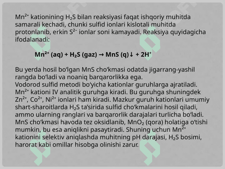 Mn2+ kationining analitik kimyosi. 6