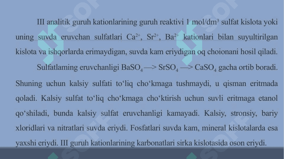 III analitik guruh kationlarining umumiy tavsifi va guruh reagent ta’siri 4