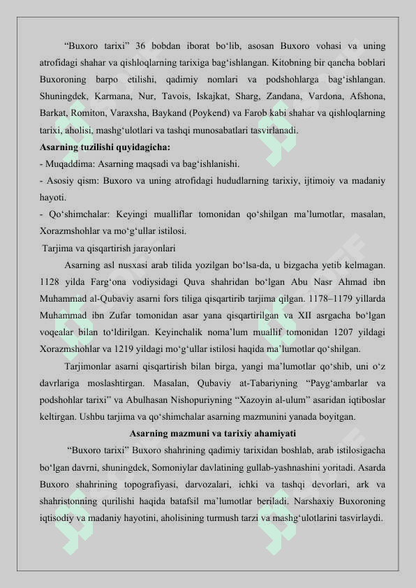 “Narshaxiy va uning “Buxoro tarixi” asari mavzusida ilmiy ma’ruza 25 4