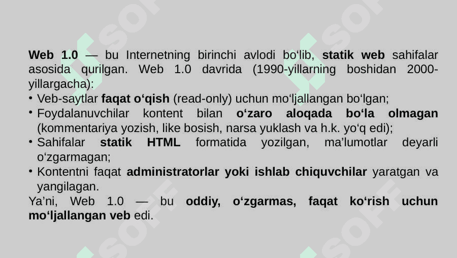 Web texnologiya turlari  (Web1, Web2). Web sayt yaratish  texnologiyasi 3