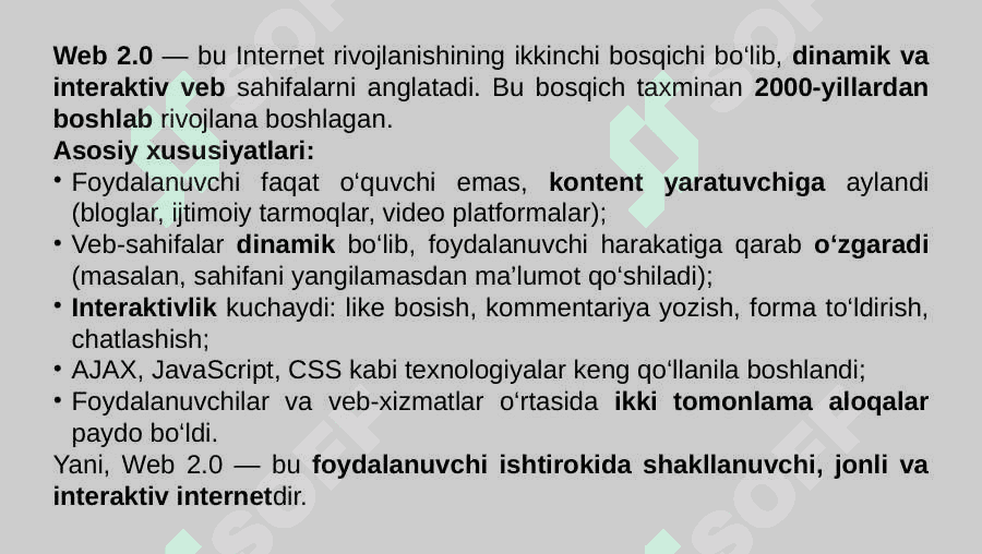 Web texnologiya turlari  (Web1, Web2). Web sayt yaratish  texnologiyasi 5
