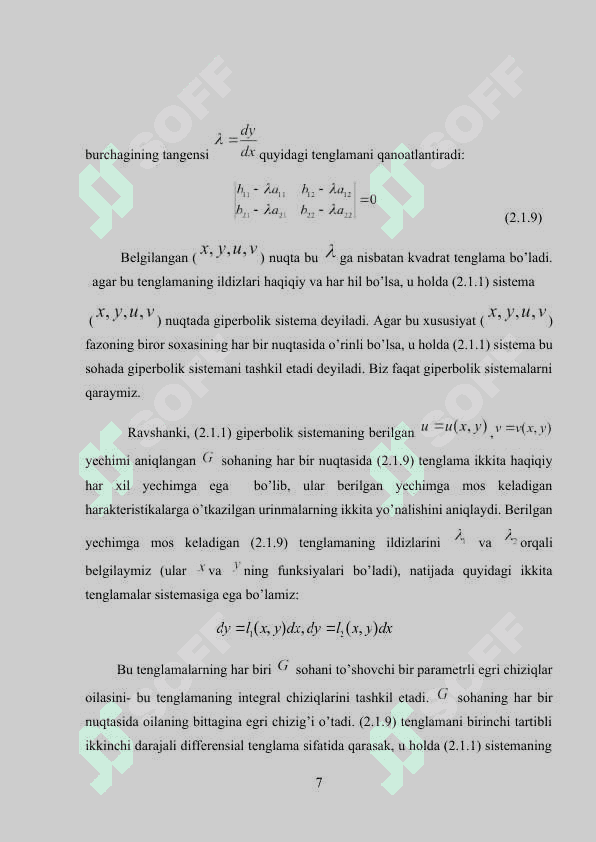 BIRINCHI TARTIBLI GIPERBOLIK TENGLAMALAR SISTEMASINI TAQRIBIY YECHISHDA XARAKTERISTIKALAR METODI. KURS ISHI 7