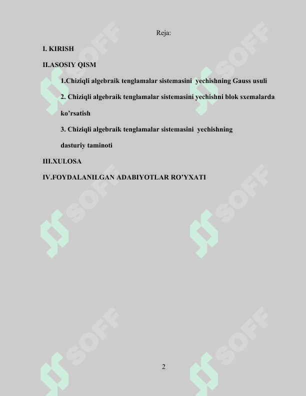 C# DASTURLASH TILIDA CHIZIQLI ALGEBRAIK TENGLAMALAR SISTEMASINI YECHISHNING GAUSS USULI KURS ISHI 2