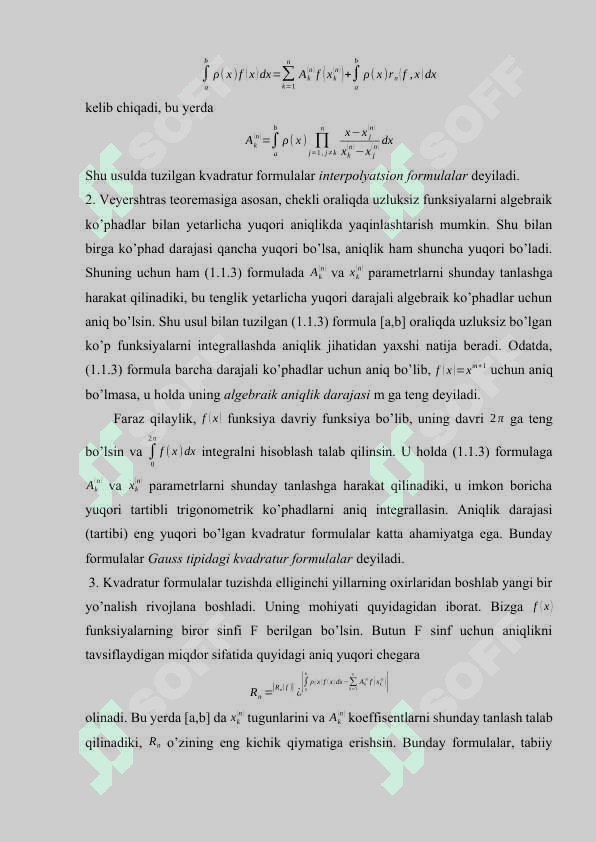 GAUSS TIPIDAGI KVADRATUR FORMULALAR. KURS ISHI 5