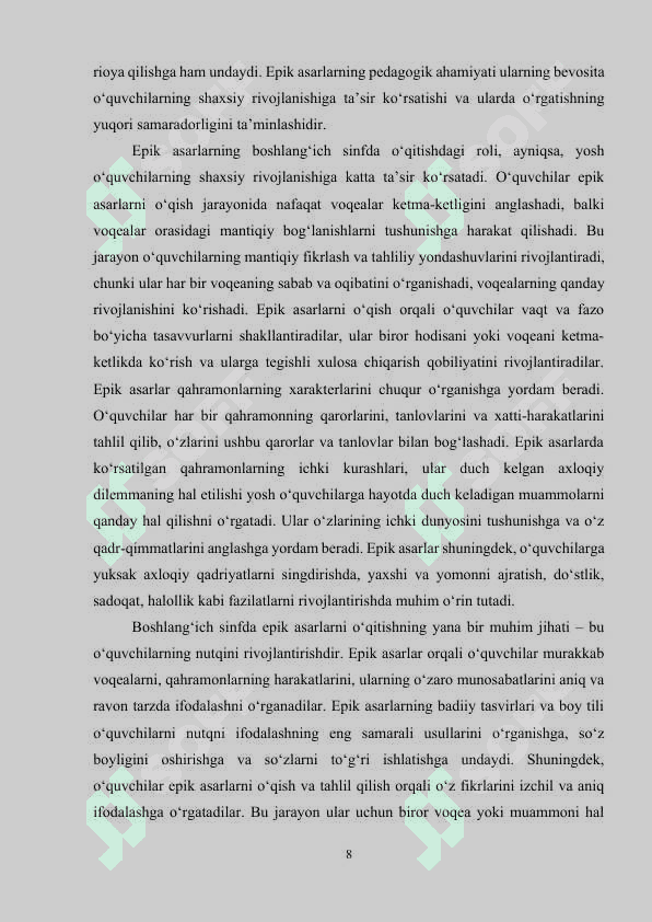 Boshlang‘ich sinfda epik, liroepik asarlar ustida ishlash metodikasi 8