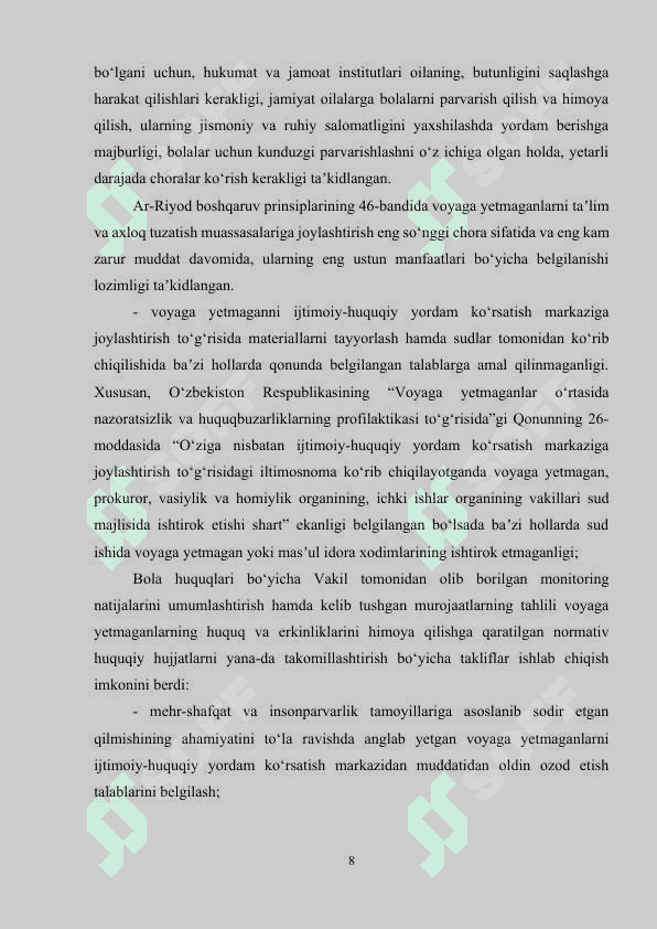 Voyaga yetmaganlar oʻrtasida turli xuquqbuzarlik va jinoyatchilarni oldini olishga qaratilgan ijtimoiy pedagogik targʻibotlar 8