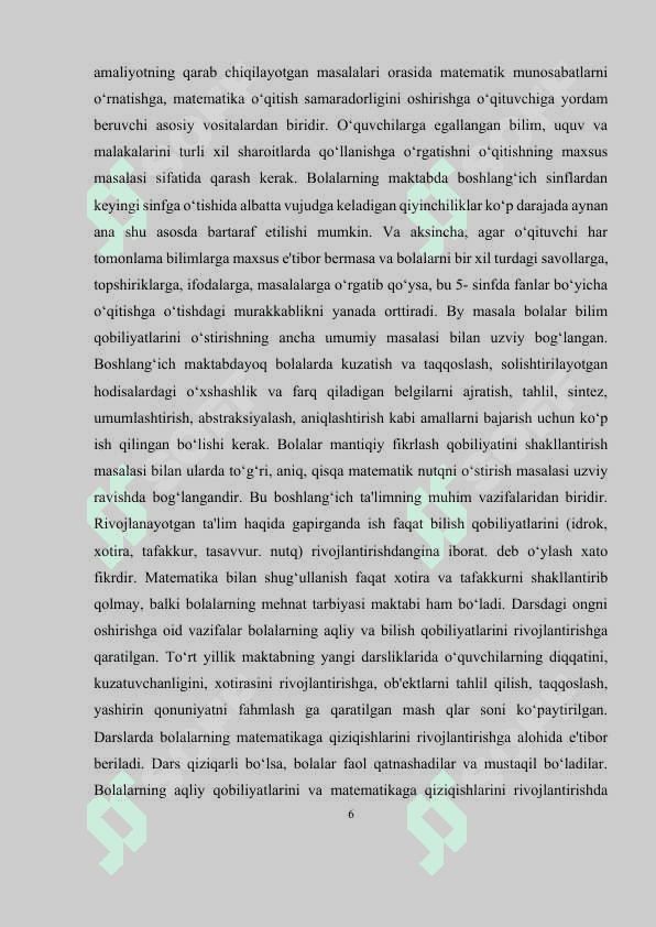 BOSHLANG‘ICH SINFLARDA MATEMATIK KROSSVORDLAR YORDAMIDA BILIMLARNI MUSTAHKAMLASH 6