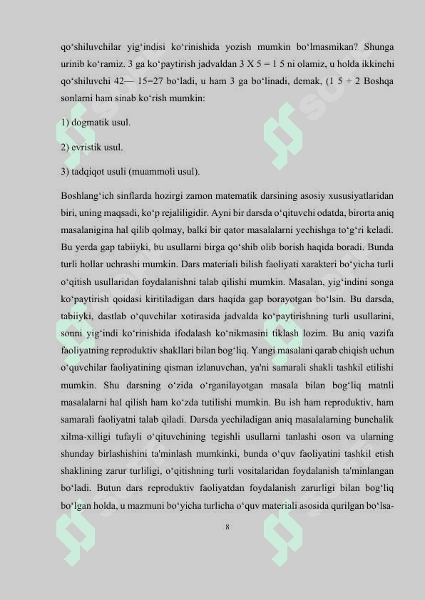 BOSHLANG‘ICH SINFLARDA MATEMATIK KROSSVORDLAR YORDAMIDA BILIMLARNI MUSTAHKAMLASH 8