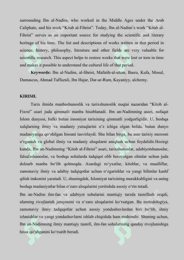 Ibn an-Nadim "Kitob al-fihrist" asari tarixiy manba sifatida 2