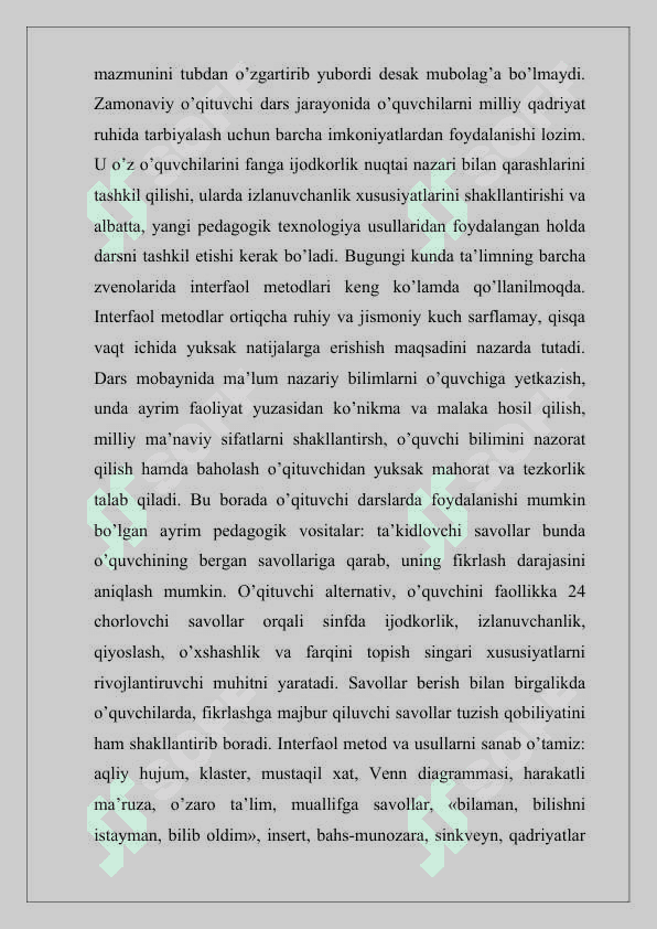 Sinfdan tashqari o’qishda pedagogik texnologiyalarni qollash shakillari va va usullari 8