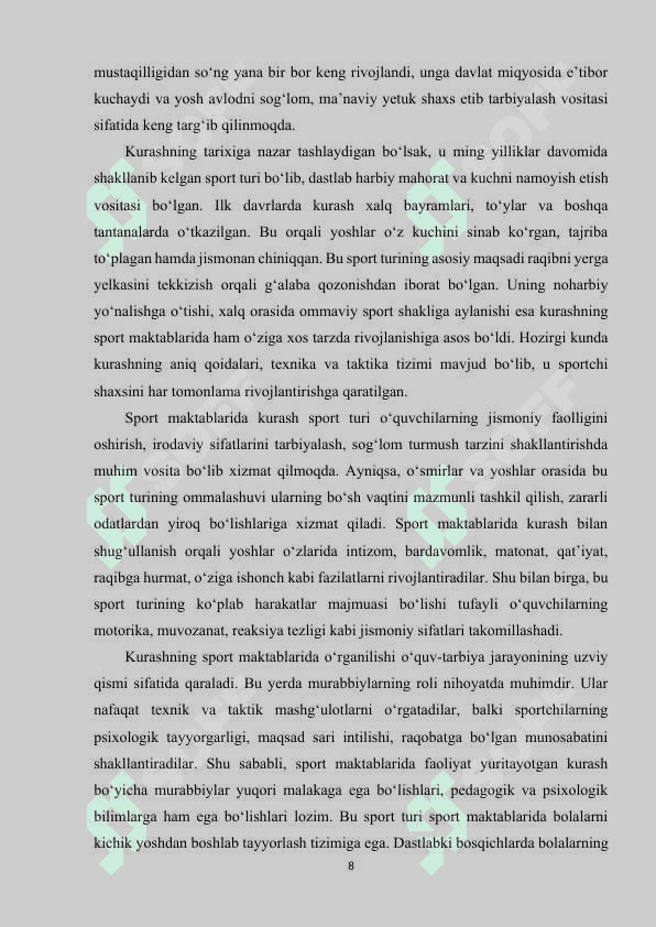 Sport maktablarida kurashchilarni tayyorlashning tashkiliy uslubiy xususiyatlari 8