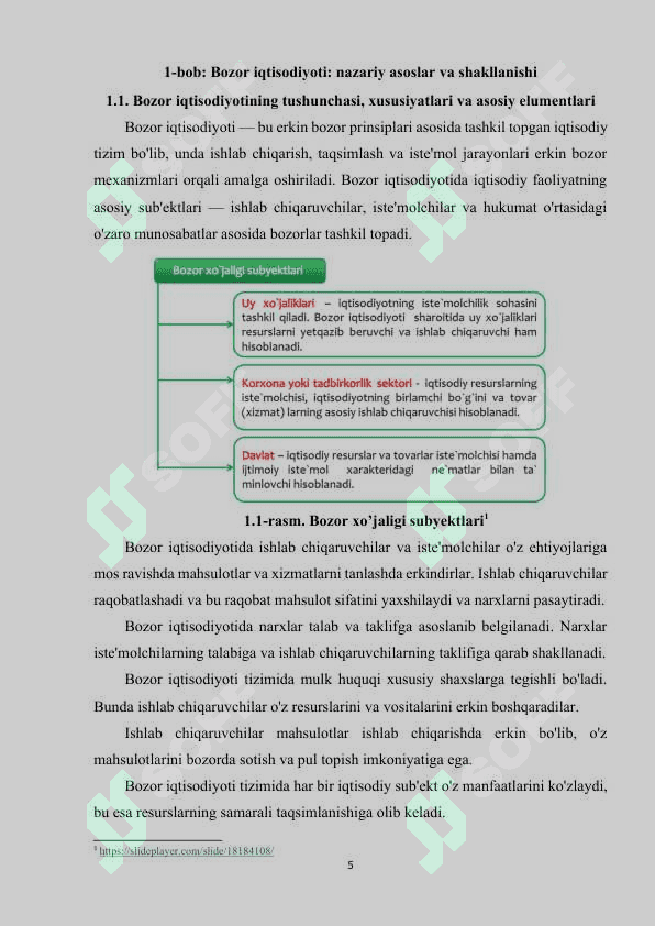 Bozor iqtisodiyoti, uning shakllanishi va rivojlanish shart-sharoitlari. 5