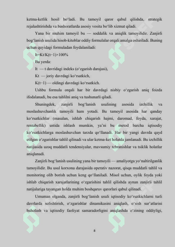 iqtisodiy tahlilning zanjirli bogʻlanish usuli va uning tahlil jarayonida qollanilish xususiyatlari 8