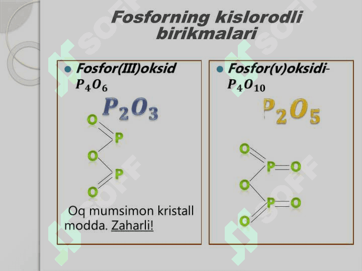 FOSFORNING KISLORODLI BIRIKMALARI.ORTOFOSFAT KISLOTA. 2