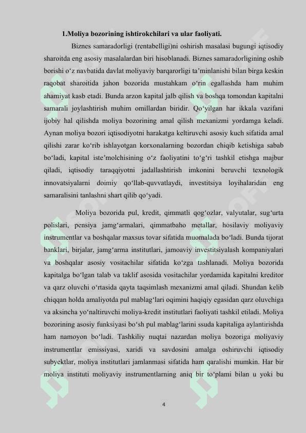 MOLIYA BOZORI ISHTIROKCHILARI VA ULAR FAOLIYATI SAMARADORLIGINI OSHIRISH. 4
