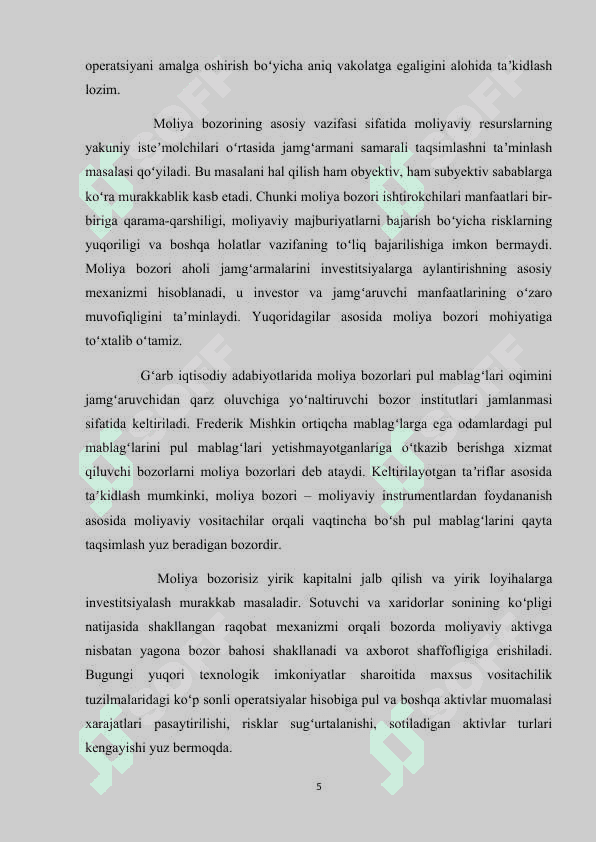 MOLIYA BOZORI ISHTIROKCHILARI VA ULAR FAOLIYATI SAMARADORLIGINI OSHIRISH. 5