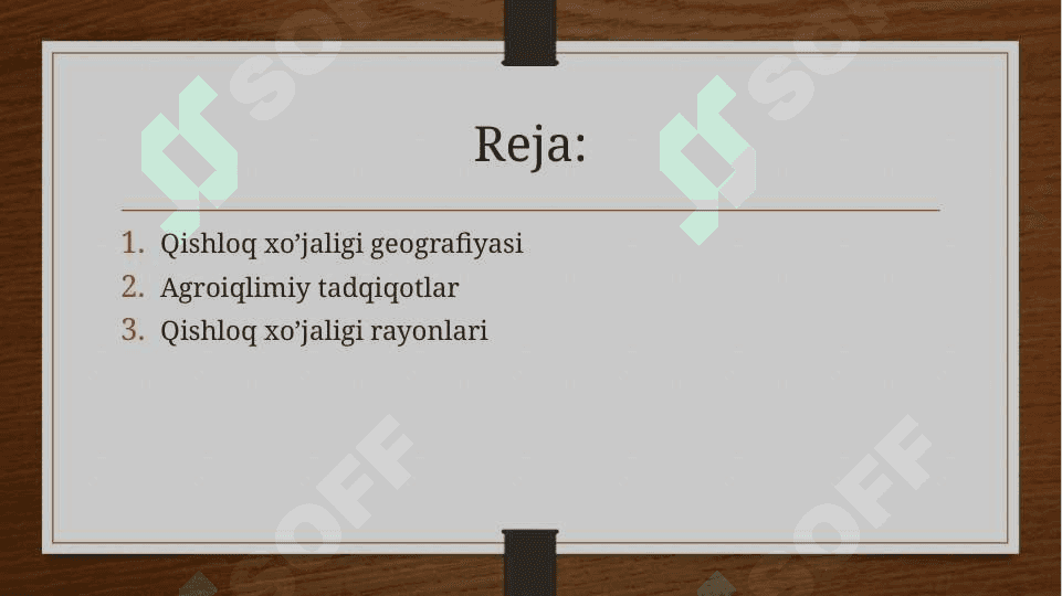 Qishloq xo'jaligi geografiyasi va agroiqlimiy tadqiqotlar. Qishloq xo’jaligi rayonlari 2