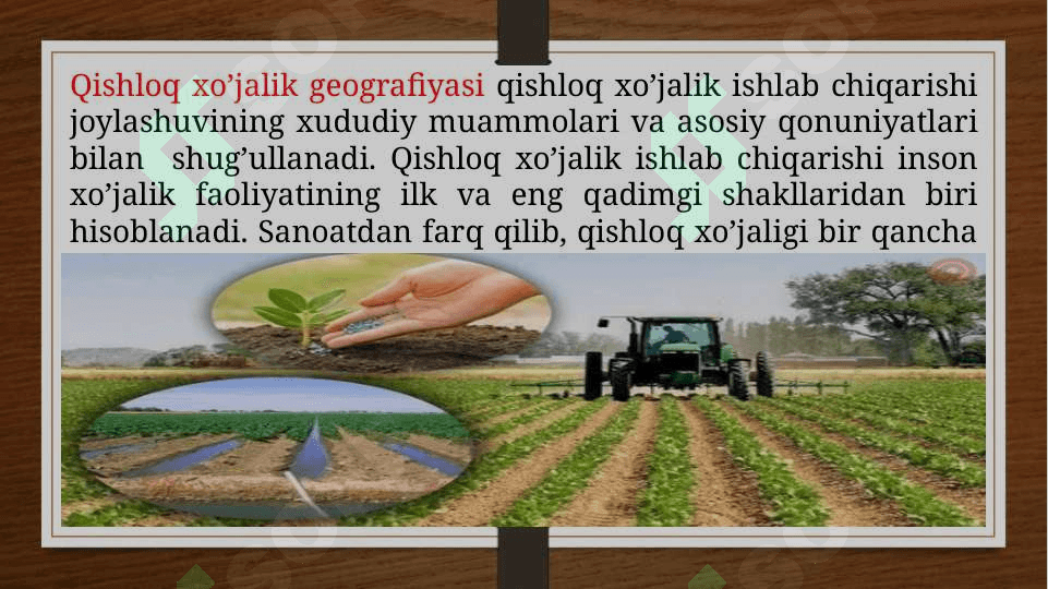 Qishloq xo'jaligi geografiyasi va agroiqlimiy tadqiqotlar. Qishloq xo’jaligi rayonlari 4