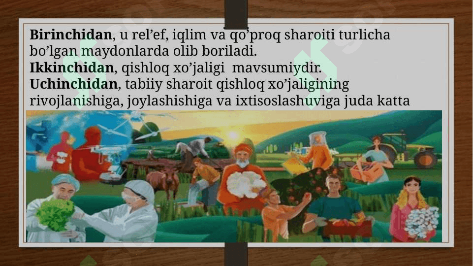 Qishloq xo'jaligi geografiyasi va agroiqlimiy tadqiqotlar. Qishloq xo’jaligi rayonlari 5
