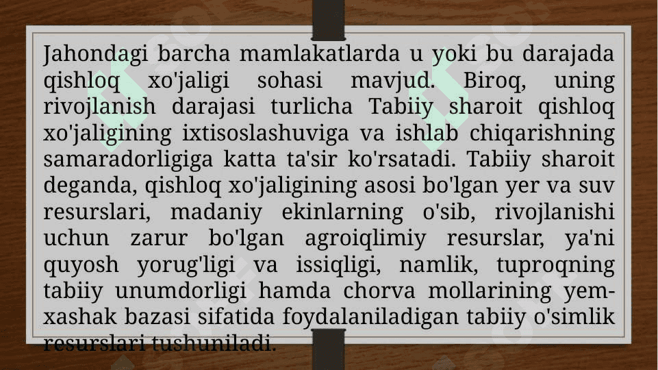 Qishloq xo'jaligi geografiyasi va agroiqlimiy tadqiqotlar. Qishloq xo’jaligi rayonlari 6