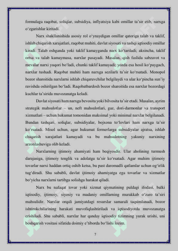 Narxning mohiyati va vazifalari 7